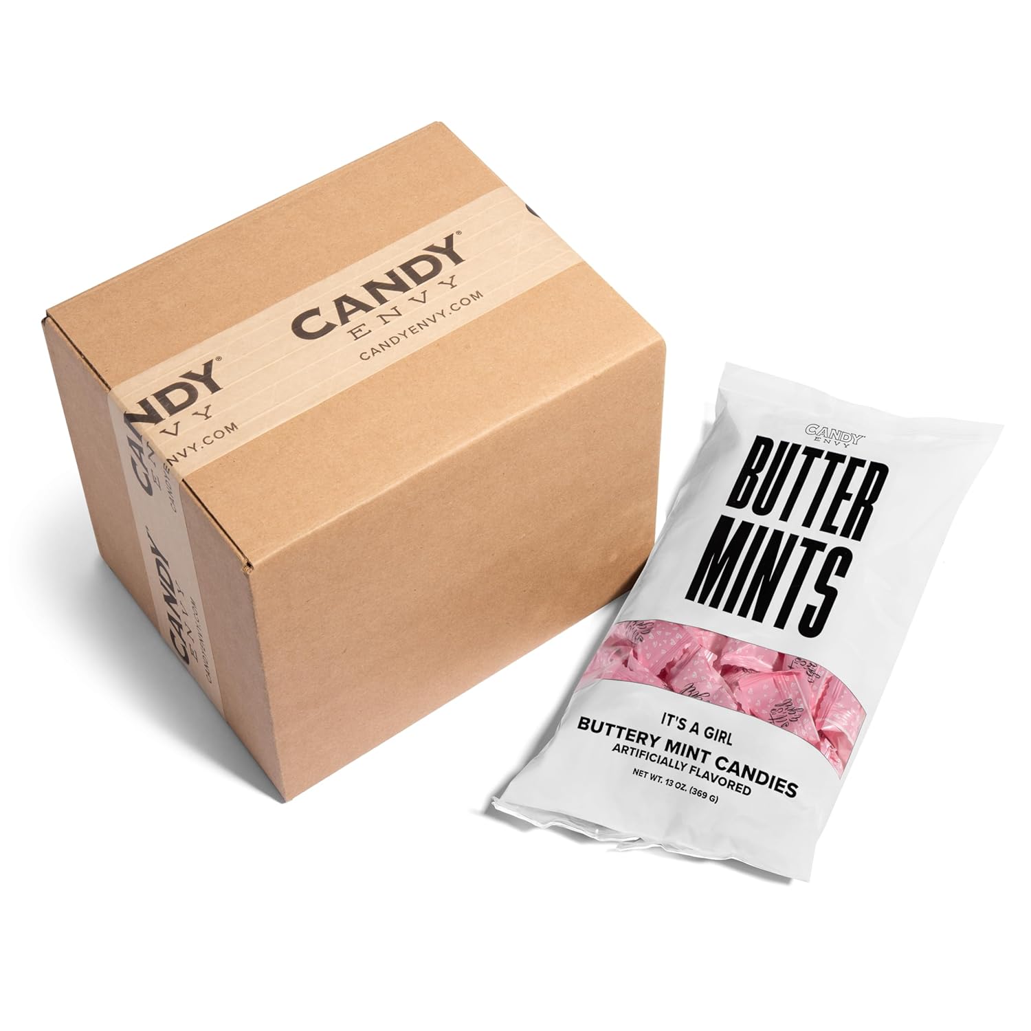 Candy Envy - It's a Girl Buttermints - 10 Bags Casepack with Approximately 100 Mint Per Bag - Baby Shower Favors