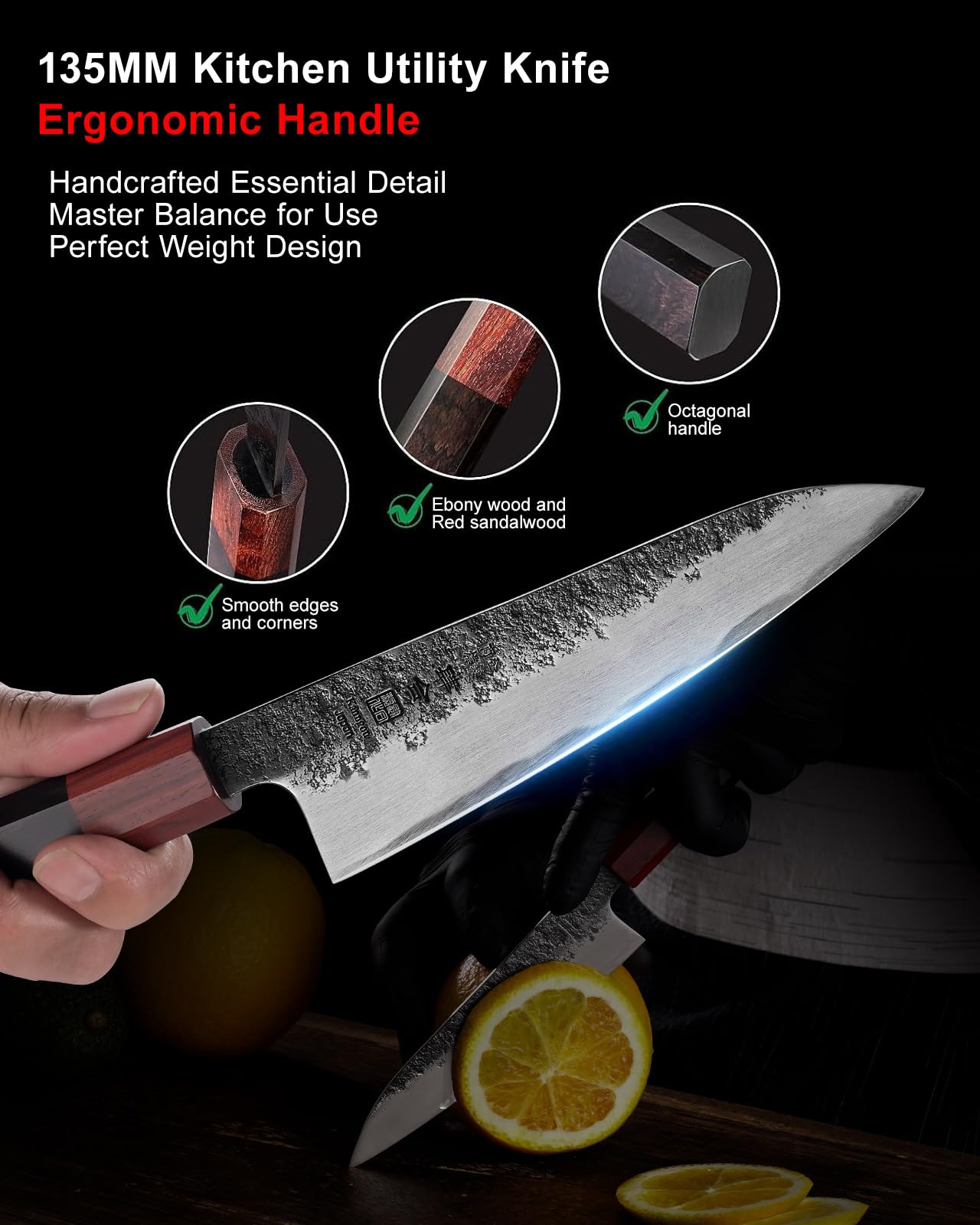 kanngou Couteau Office Japonais 13.5cm, Couteau Cisine Petit en acier Inoxydable AUS-8, Couteaux à Fruits Professionnel avec Coffret Cadeau Premium (Couteau Petit 21cm)