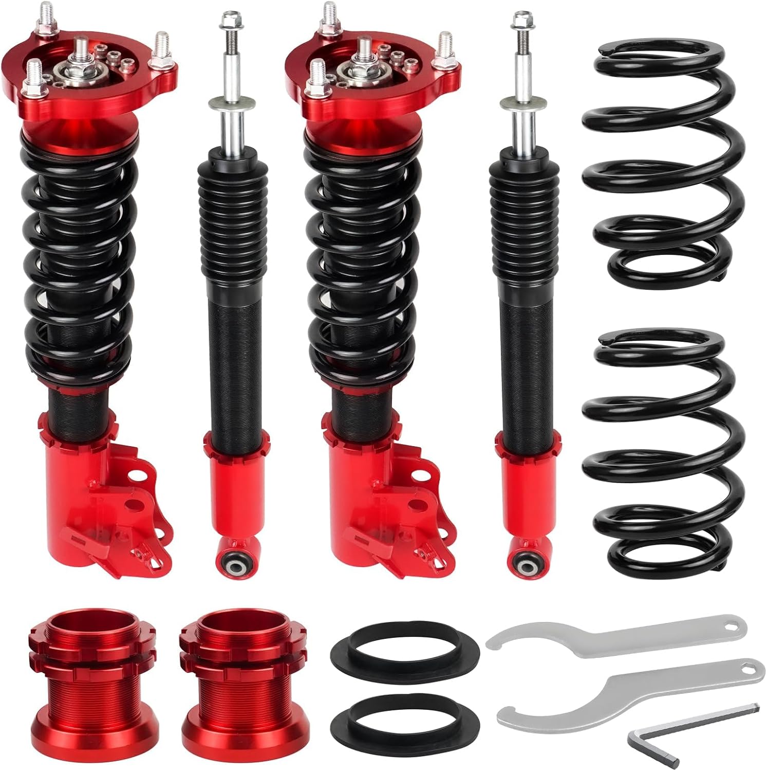 BHB Adjustable Coilovers Compatible with Honda Civic 2006-2011, Acura CSX 2006-2011 Coil Spring Absorber Struts Suspension Lowering Kit Red