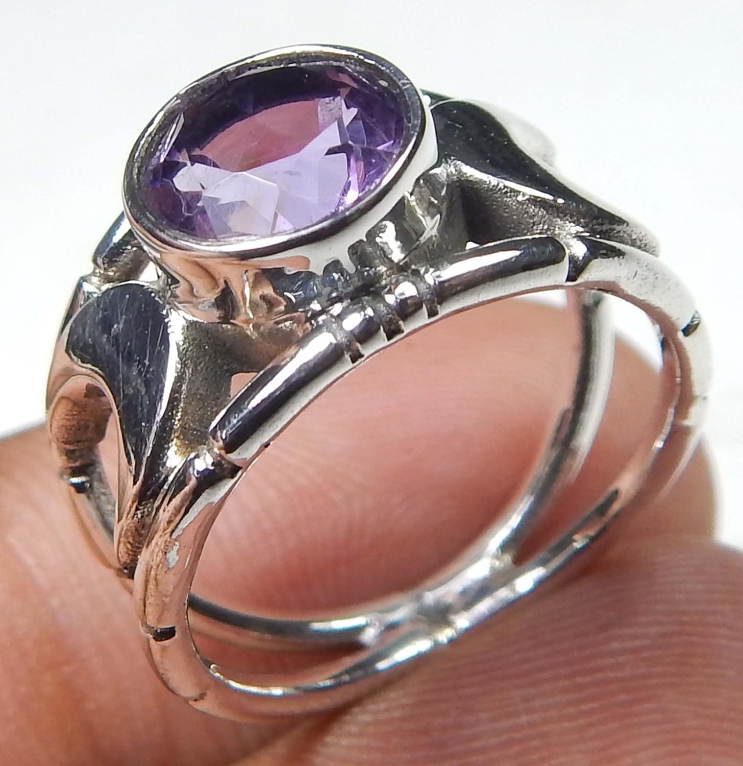 Amethyst Moon Ring Natural Amethyst Round Faceted Gemstone Ring handmade 925 Sterling Silver Ring Birthstone Jewelry Gift For Her Amethyst Ring Jewelry - Image 2