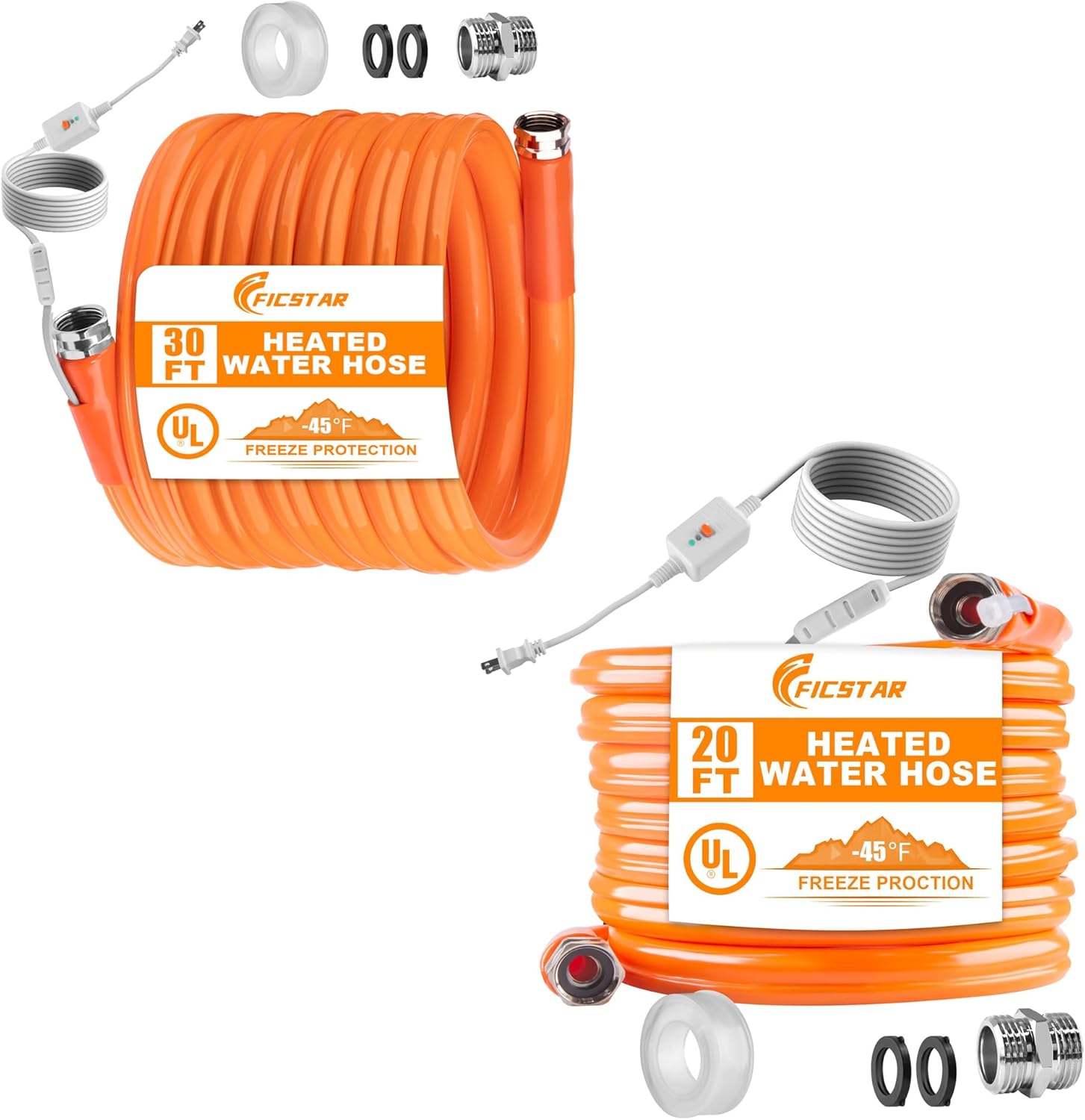 30FT Heated Drinking Water Hose for RV, 20FT Heated Water Hose Antifreeze to -45°F, 5/8" I.D. with 3/4" GHT Adapter