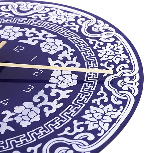 Miniatura 6 de Lafocuse Reloj de pared azul y blanco de 12 pulgadas, reloj de pared de cerámica azul marino de porcelana para decoración de sala de estar, reloj de