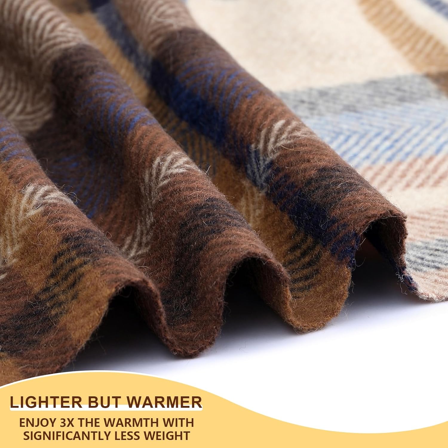 Pure Wool Plaid Throw Blanket - Warm Throw for Couch, Travel Outdoor Camping Blankets, Portable Lightweight Travel Blanket Airplane Compact with Bag/Chocolate Brown - Image 4