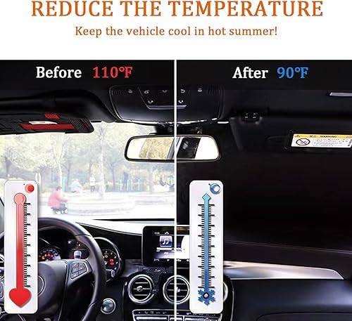 Miniatura 4 de Parasol para parabrisas de automóvil de 66 x 35 pulgadas, material duradero 240T, protector para rayos UV y protección contra el calor solar,