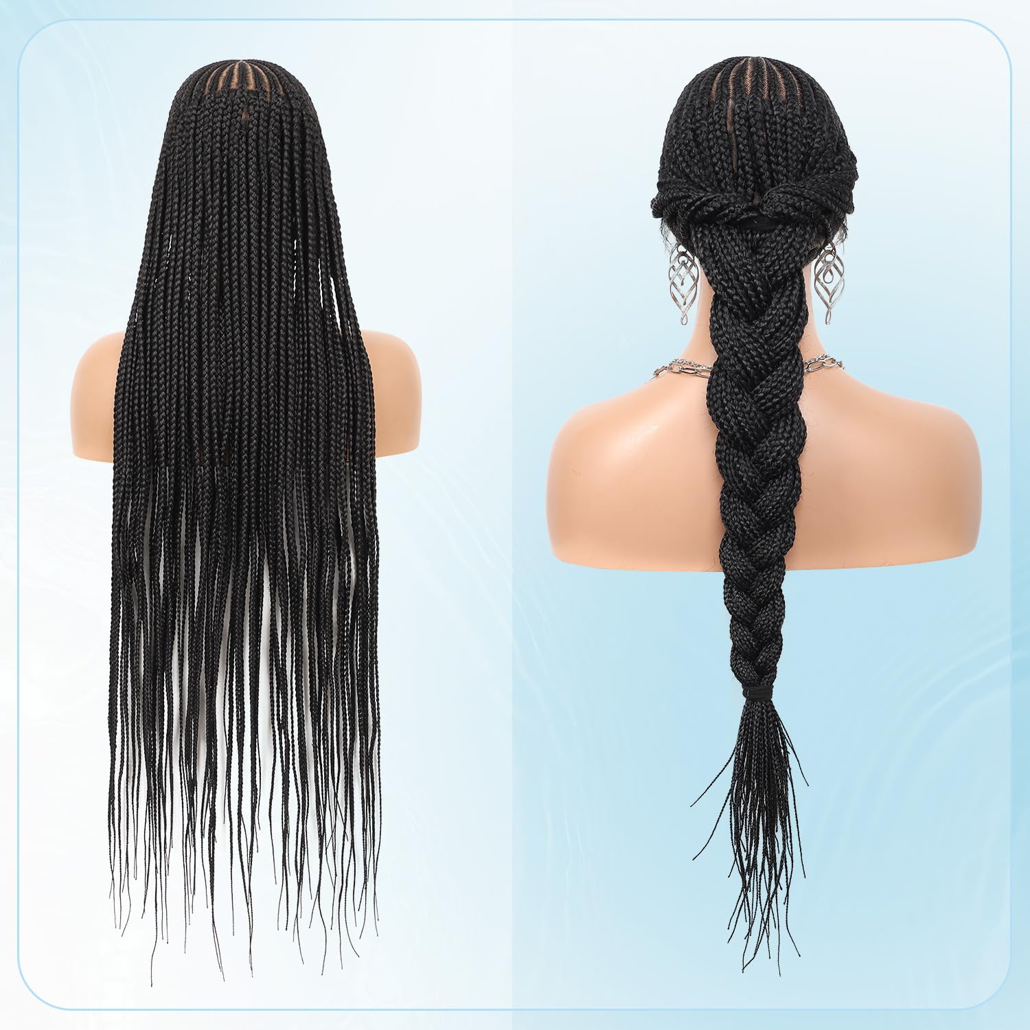 Lace Front Cornrow Braided Wigs for Black Women Box Braid Wig Black Braided Cornrow Wigs Synthetic 13x8 Inches Lace Front Braided Wig with Baby Hair,off Black 36 Inches