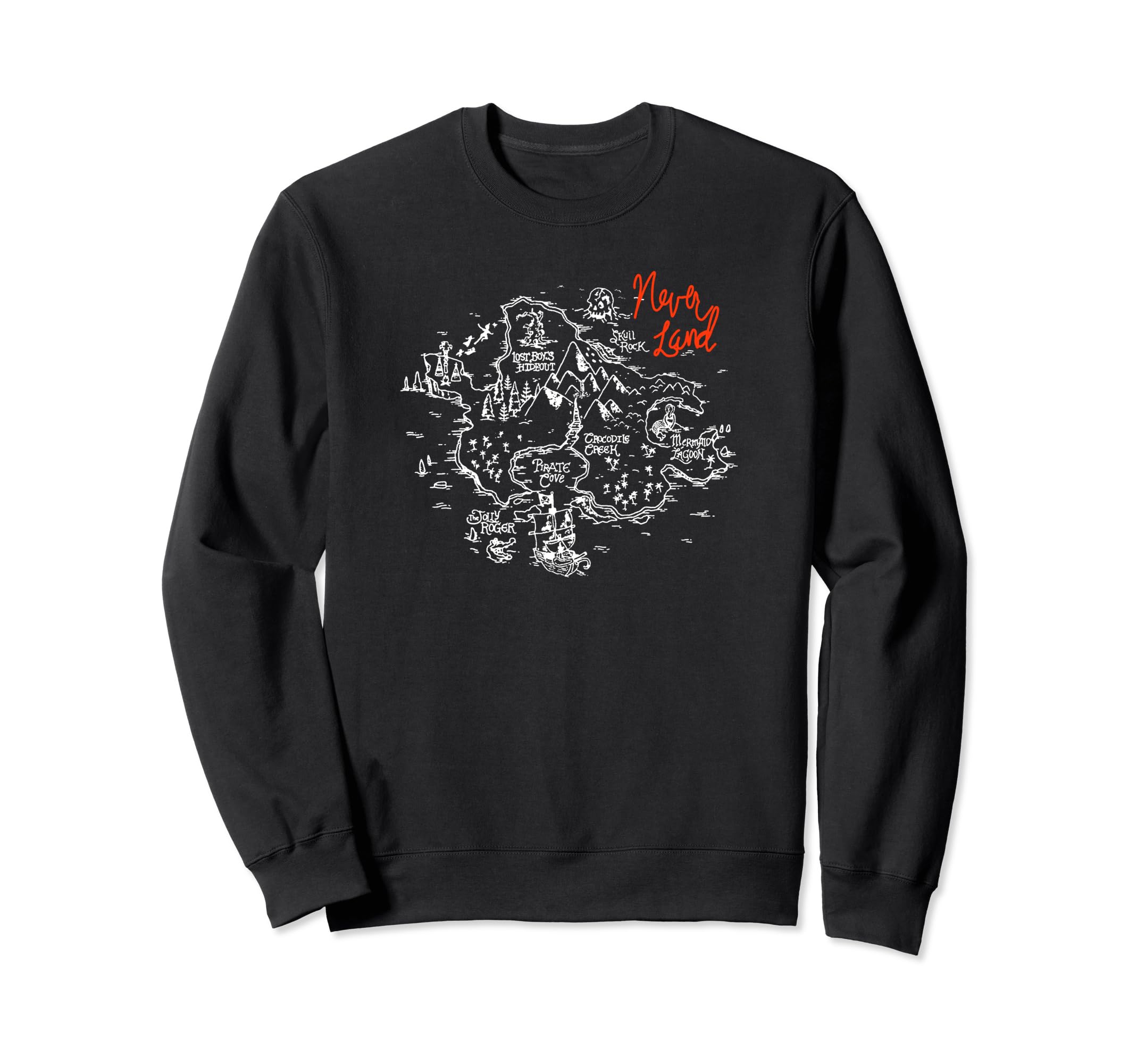 Disney Peter Pan Neverland White Map Outline Red Accent Sweatshirt