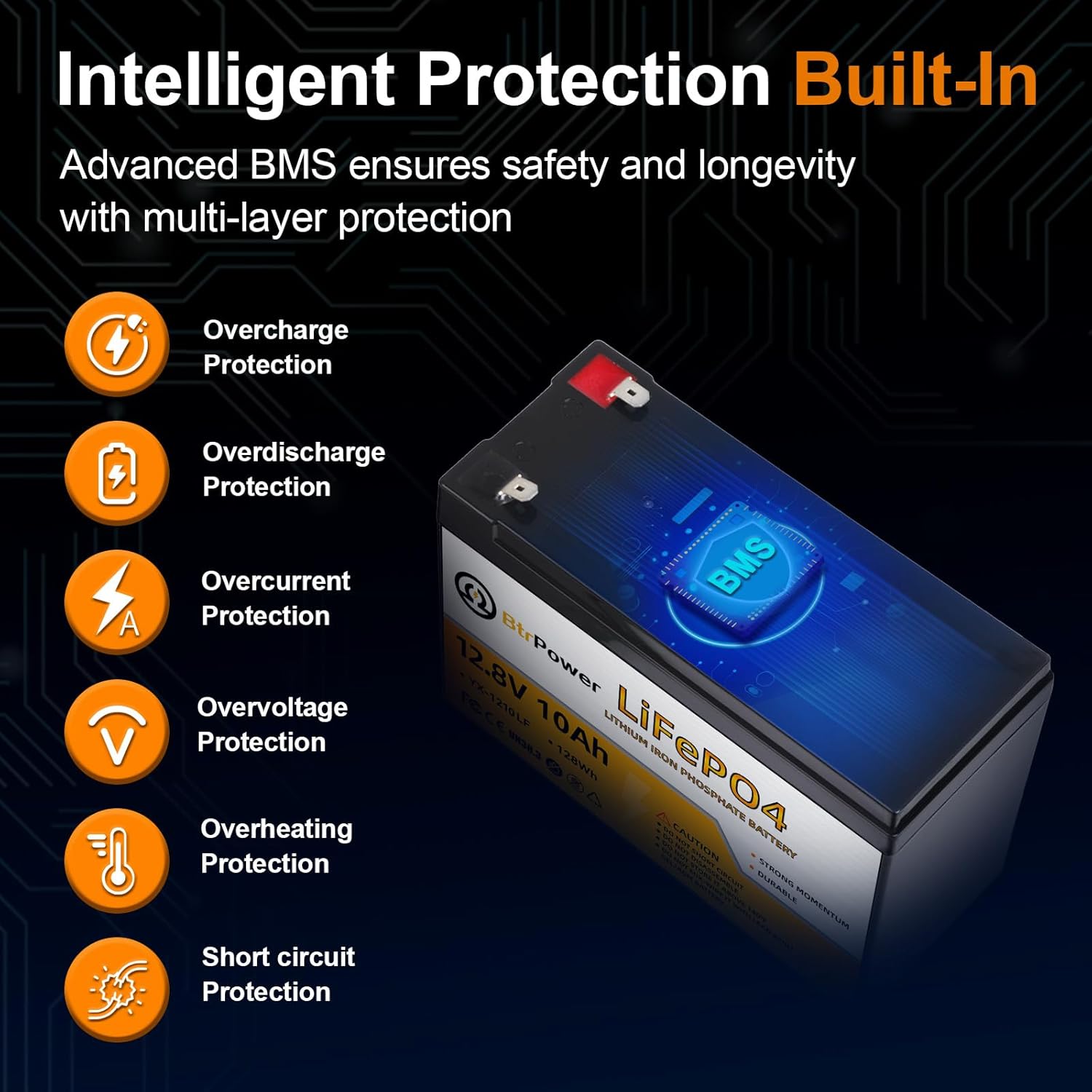 12V 10Ah Lithium LiFePO4 Battery|5000+ Deep Cycles LiFePO4 Battery|with 10A BMS | fit for Cyberpower UPS,Lighting,Power Wheels,Fishfinder and More - Image 6