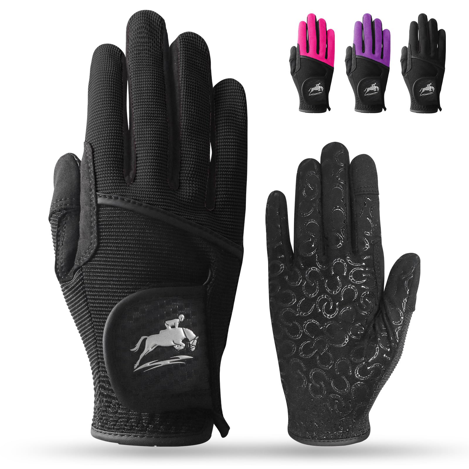 Women's Horse Riding Gloves Stretchable Equestrian Gloves Horseback Youth Girls Anti Slip Touch Screen Breathable Lightweight for Biking Cycling Gardening Outdoor Fit All Seasons (Dark  Small)