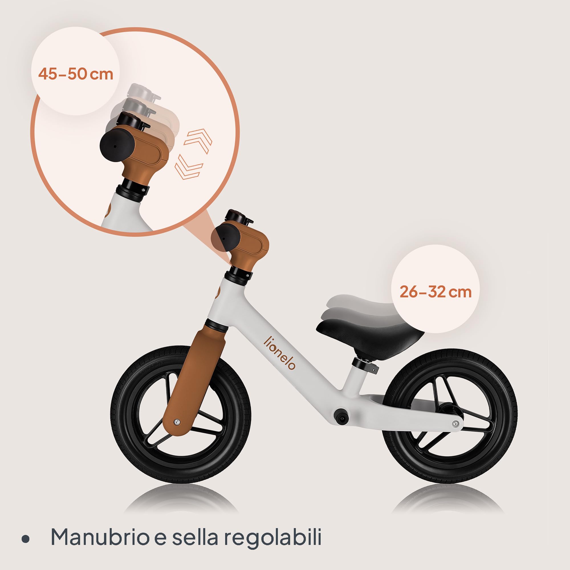 lionelo Bicicletta Senza Pedali TONI Per Bambini da 18 mesi a 30kg Ruote in Gomma PU da 25cm Poggiapiedi Cestino Sella e Manubrio Regolabili Impugnatura Antiscivolo Leggero Campanello