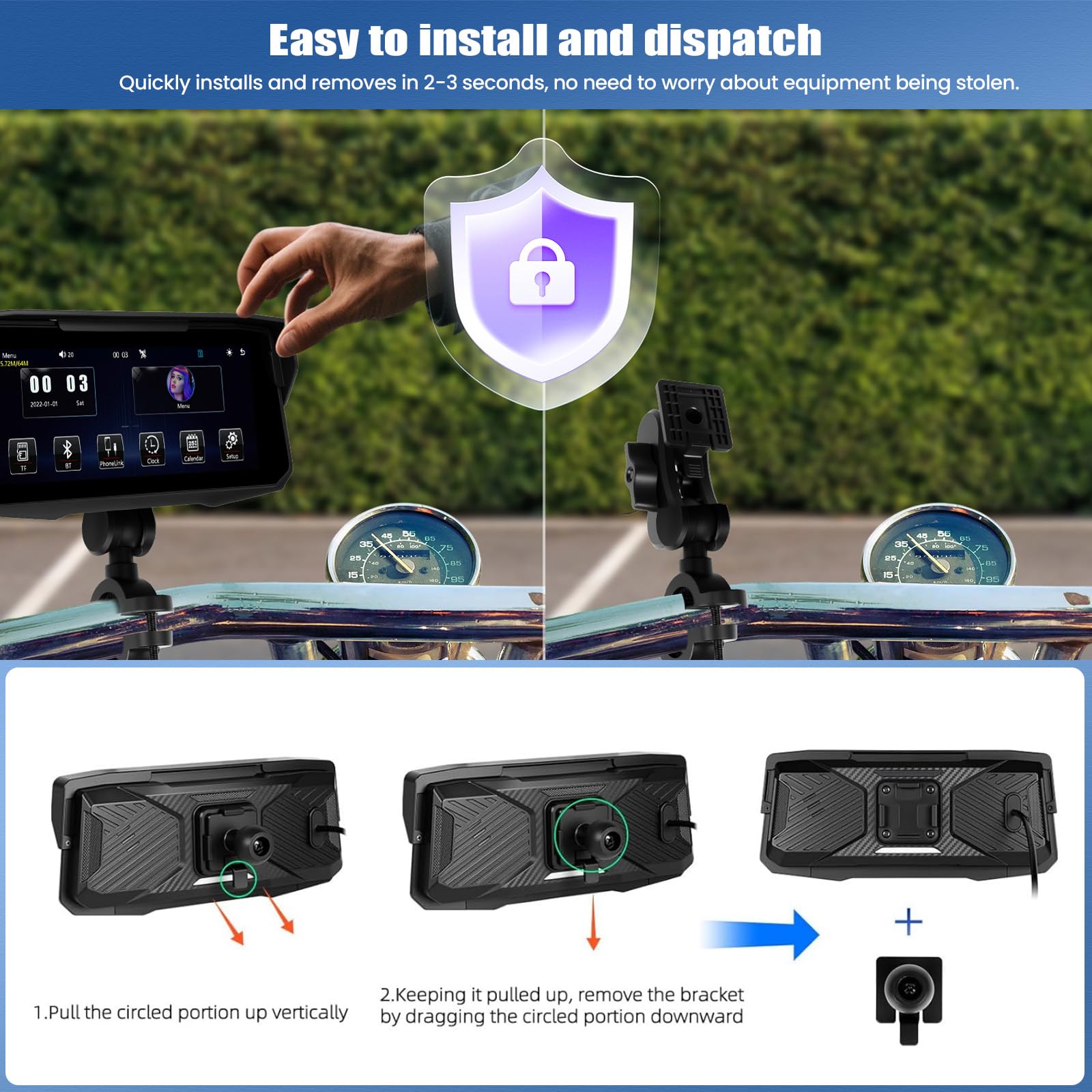 SIXWIN Moto Carplay Schermo, Senza Fili CarPlay e Android Auto,Portatile da 6.68 Pollici Touchscreen Navigazione Moto con Doppio Bluetooth/Airplay/Android Cast/IP67 Impermeabile/Equalizzatore