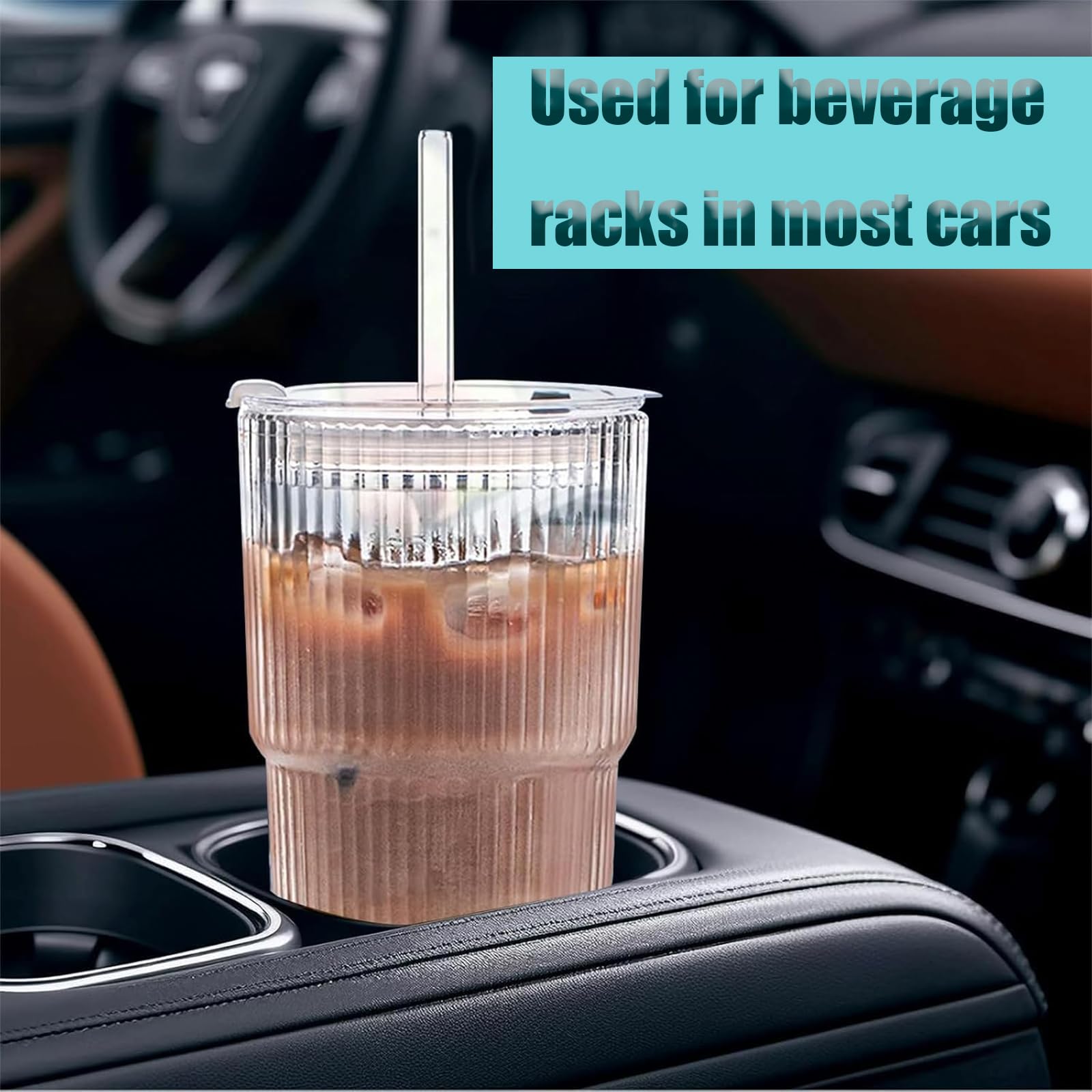 2 Pezzi 600ml Bicchieri da Acqua con Coperchio e Cannuccia,Tazza da Caffè Ghiacciata,Vetro Bicchiere per Smoothie,Tazza da Succhi Trasparente, per Latte, Acqua, Succo, Tè