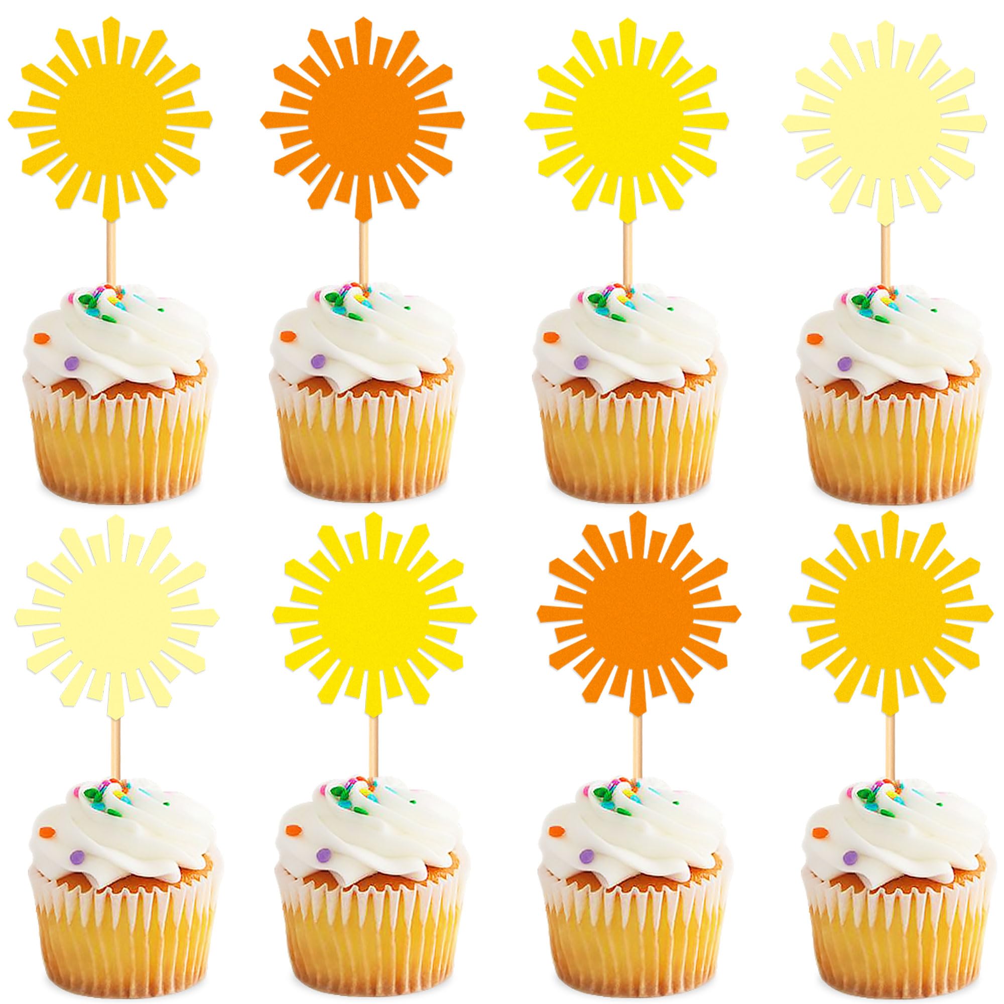 Ercadio24 Pack Sun Cupcake Toppers Multiple Color Combinations Sunshine Cake Picks Gold Sunshine for Baby Shower Kids Birthday Party Cake Decoration Supplies