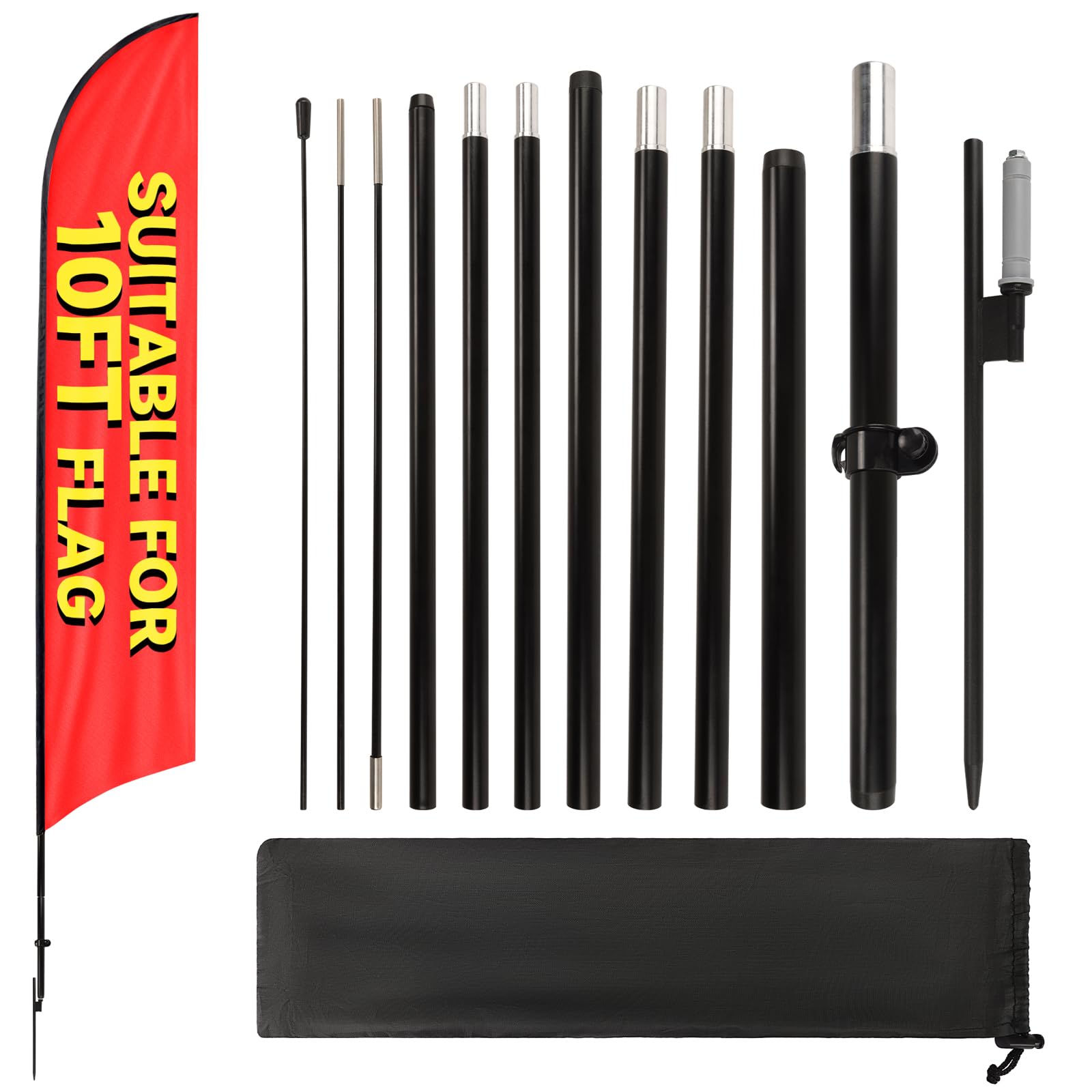 Photo 1 of 1 Sets 12FT Heavy Duty Feather Flag Pole Kit for 10FT Swooper Flags, Portable Reinforced Aluminum Banner Pole with Rotating Ground Stake, Ideal for Outdoor Advertising, Storefronts (12FT, 1 Sets)