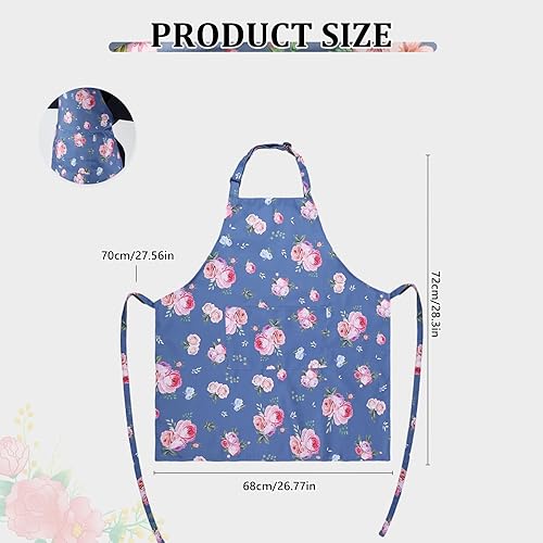 Miniatura 2 de Divertido delantal floral para mujer, delantal de cocina ajustable con 2 bolsillos, delantales florales azules, delantales de chef o cocina,