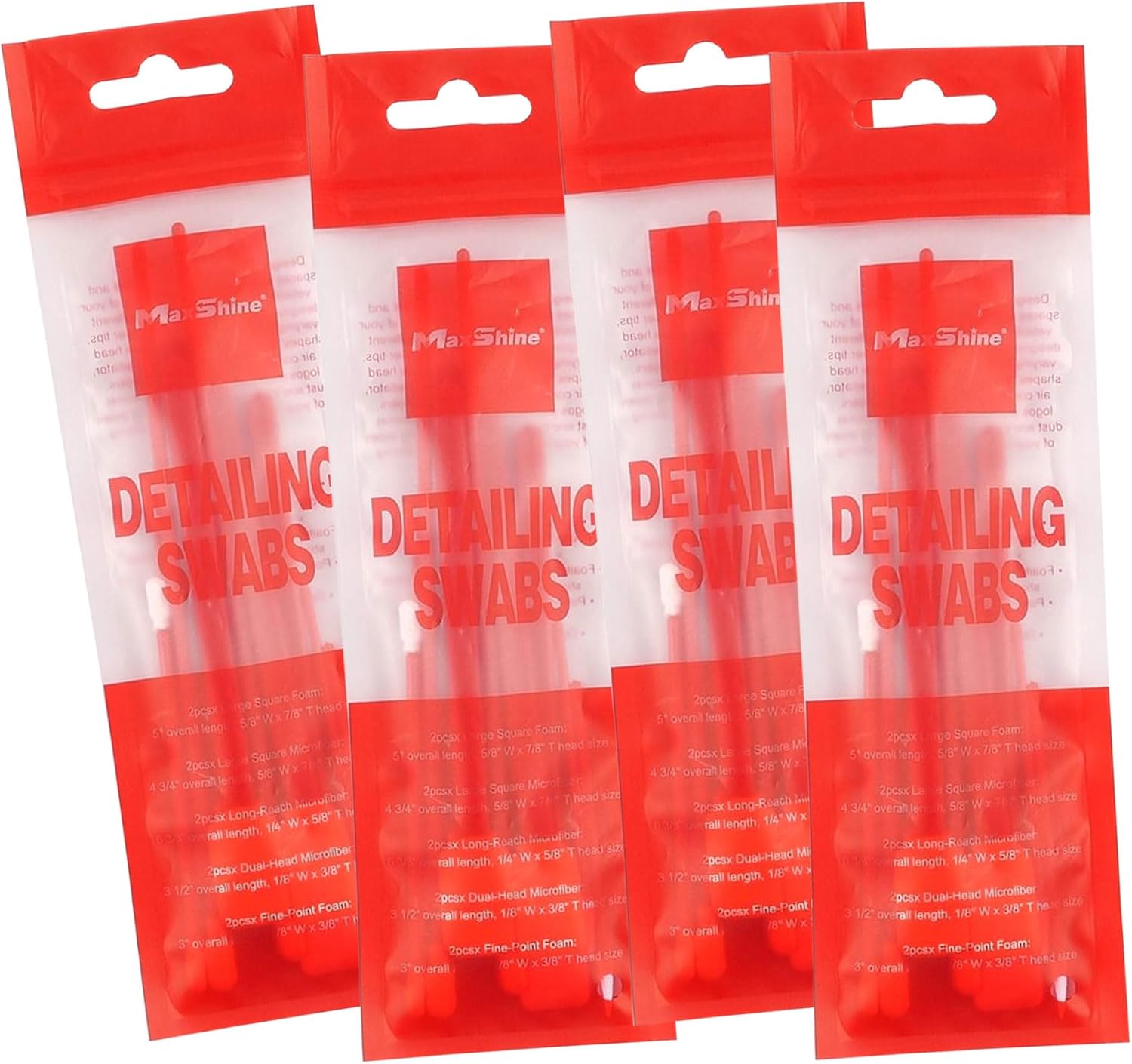 Maxshine Universal 4-Pack Detailing Swabs – Precision Cleaning Tools for Tight Spaces, Vents, Emblems & Hard-to-Reach Areas – Reusable Foam Tips for Car Detailing & Electronics
