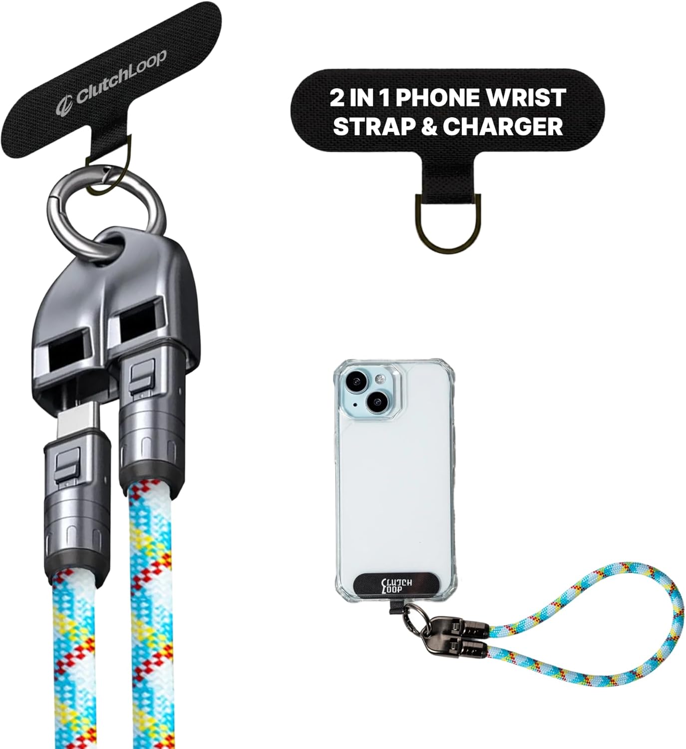 ClutchLoop Cell Phone Lanyard and USB C to USB C Charger for iPhone: Wrist Strap Most iPhone and Android Smartphones