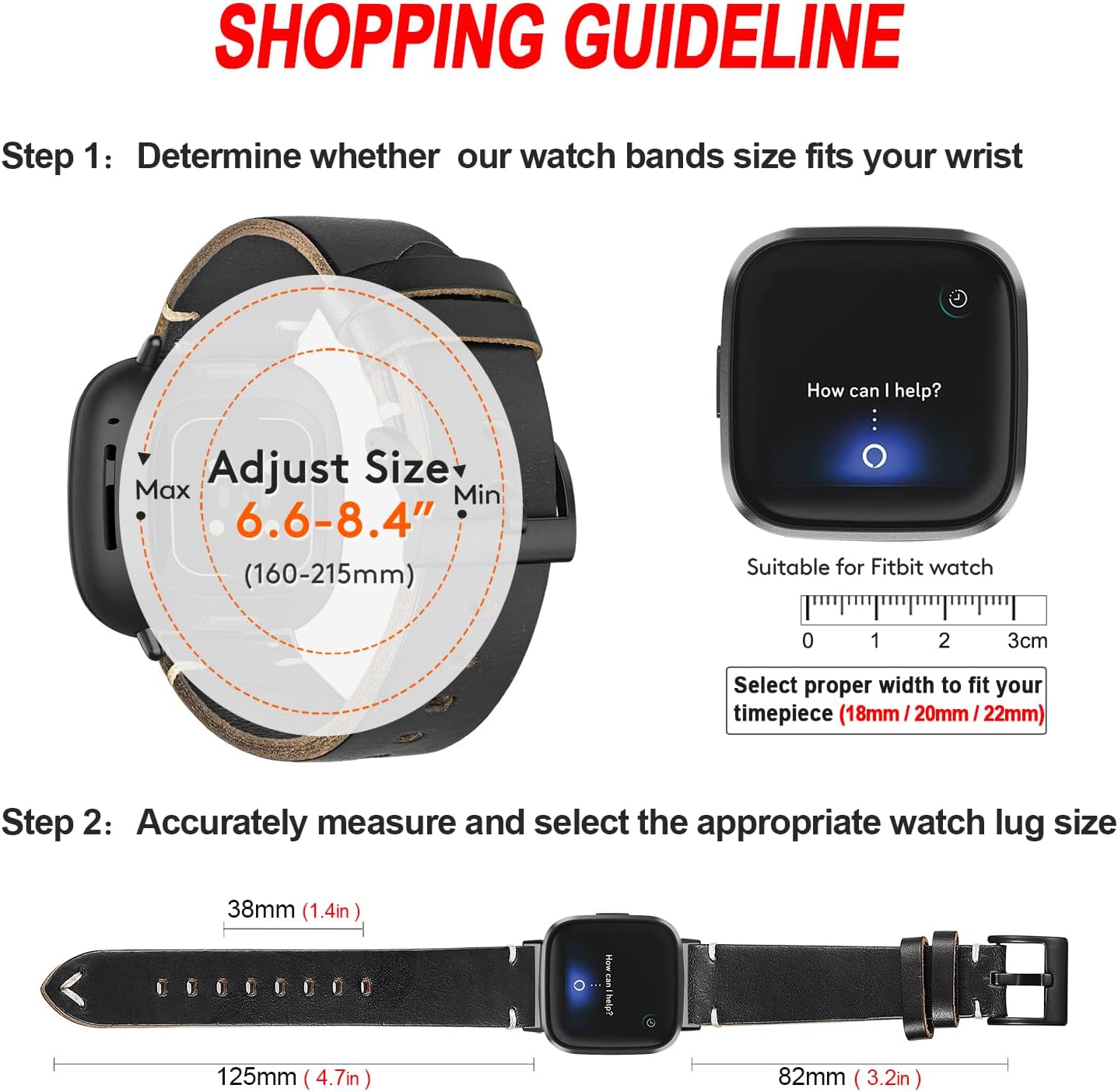 Genuine Horween Leather Watch Band Compatible with Fitbit Versa 3 / Versa 4 / Fitbit Sense 1 / Sense 2 for Men And Woman.