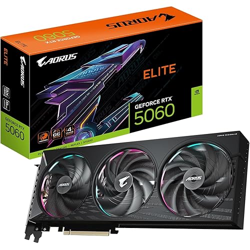 GIGABYTE AORUS GeForce RTX 5060 Elite 8G Graphics Card, 8GB 128-bit GDDR7, PCIe 5.0, WINDFORCE Cooling System, GV-N5060AORUS E-8GD Video Card