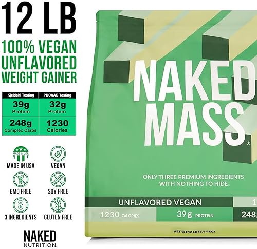 Miniatura 18 de NAKED Vegan Mass - Mantequilla de cacahuete de chocolate - 1,290 calorías, nada artificial, chocolate natural PB, proteína en polvo, sin OMG, sin