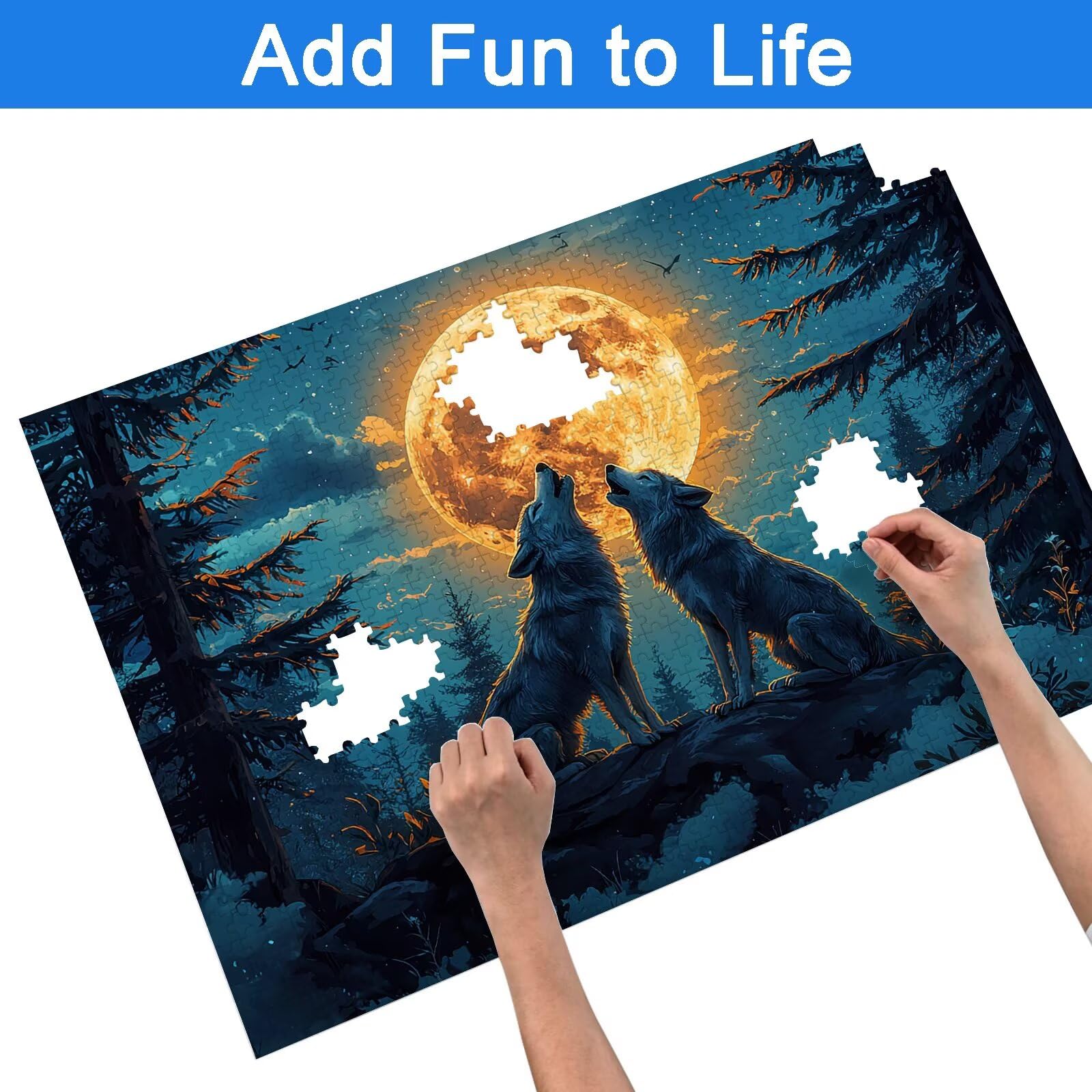Puzzle 1500 Pezzi Lupo, Puzzle Luna 1500 Pezzi Arte per Adulti e Bambini, Misura: 87x57 cm, Puzzles Legno per Adulti con Squisita Scatola di Imballaggio, Regalo Donna e Uomo, Decorazioni Casa, -9045