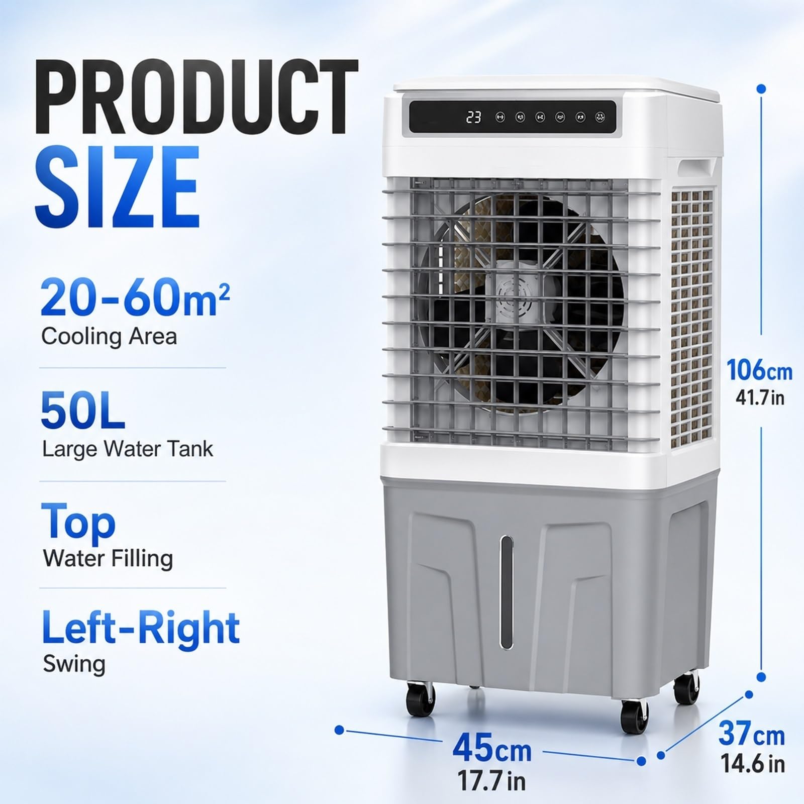Odświeżacz powietrza wyparnego, 4000 CFM, zbiornik 50 l, timer 7H, pilot zdalnego sterowania, oscylacja 120°, bardzo cichy, do użytku wewnątrz na zewnątrz, do garażu na patio, duży pokój