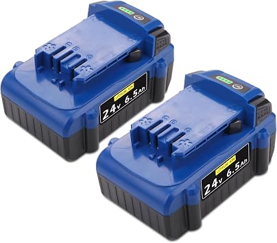 2 Packs 24V 6.5Ah Battery for Kobalt 24 Volt Max KB624-03 KB524-03 KB424-03 KB224-03 KB124-03 0673802 1051230 Lithium Ion Cordless Tools, Compatible with Kobalt 24Volt KRC 2490-03 KBCD 2424-03 Charger
