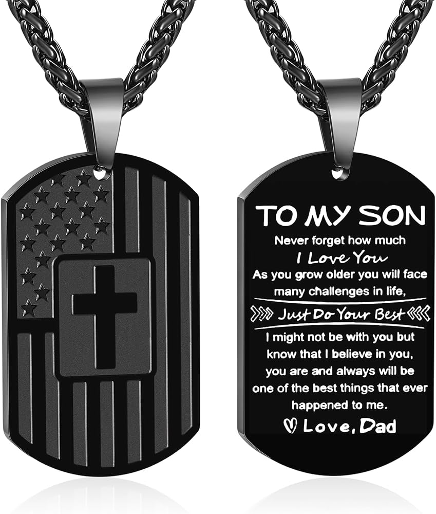 Zocomi To My Son Dad Brother 남편 손자 할아버지 남자 친구 남자 강아지 태그 십자가 목걸이 기독교 미국 국기 생일 졸업 선물 주얼리 남성 남아용 — 사진 1