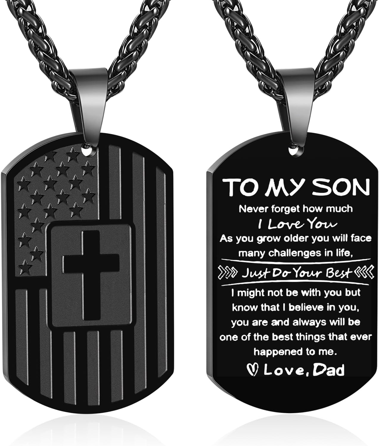 Zocomi To My Son Dad Brother Husband Grandson Grandpa Boyfriend Man Dog Tag Cross Necklace Christian American Flag Birthday Graduation Gifts Jewelry for Men Boys