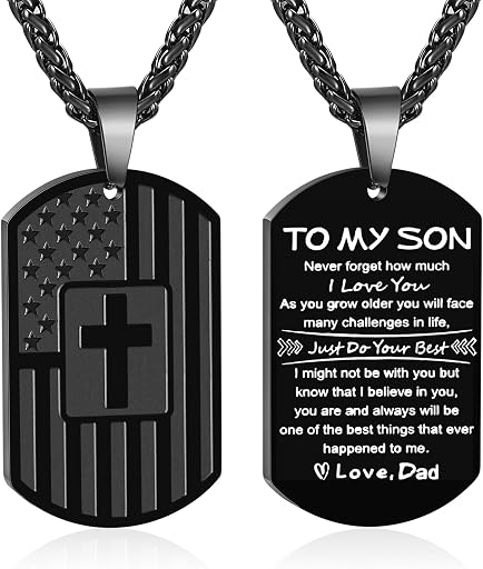 Zocomi To My Son Dad Brother Husband Grandson Grandpa Boyfriend Man Dog Tag Cross Necklace Christian American Flag Birthday Graduation Gifts Jewelry for Men Boys