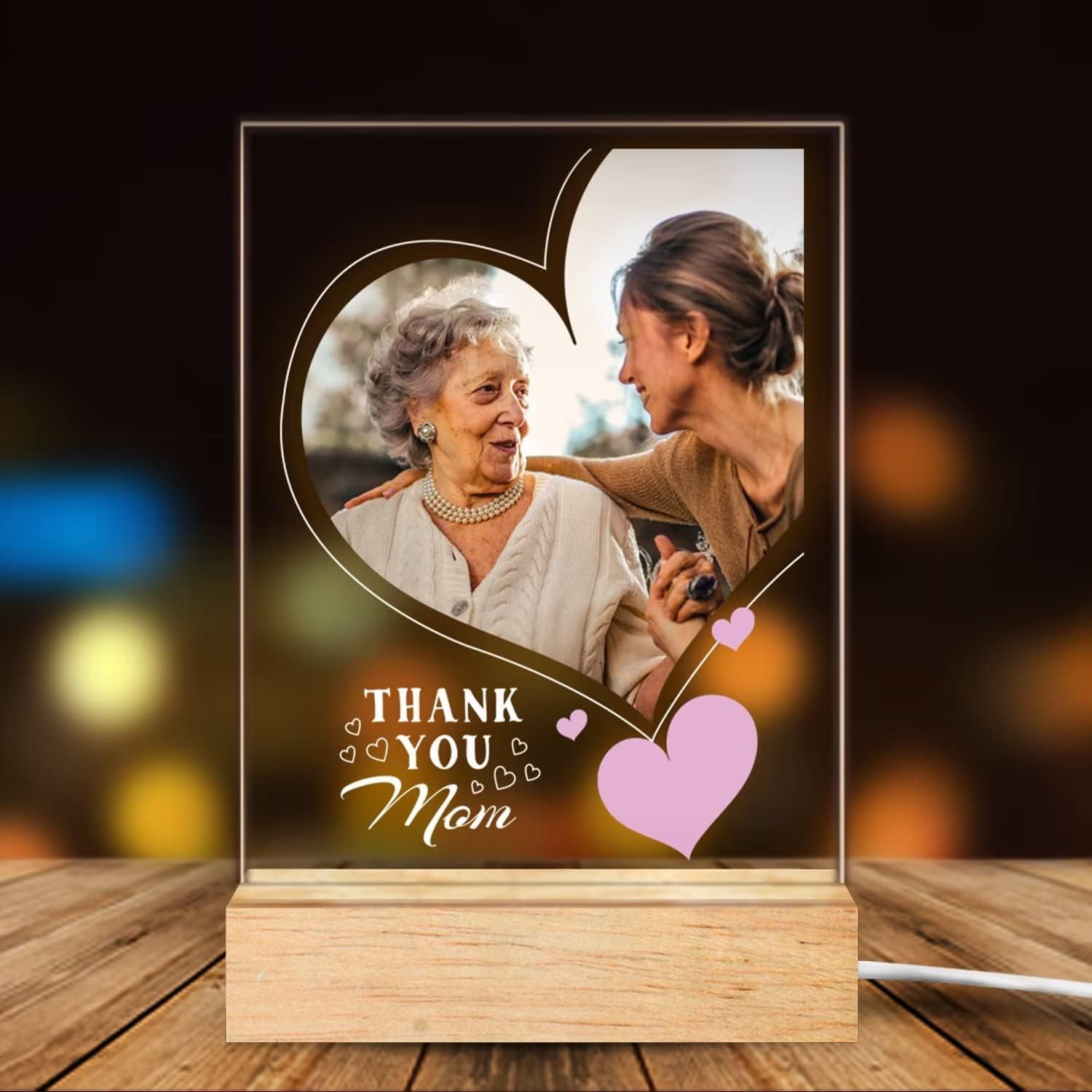 Night Light for Mom Birthday Gift from Daughter Son, Engraved Acrylic LED Night Lamp for Mother's Day, 3D Illusion Light for Mom on Christmas Thanksgiving