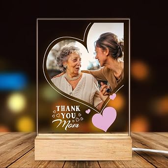 Custom Night Light for Mom Birthday Gift from Daughter Son, Engraved Acrylic LED Night Lamp for Mothers Day, 3D Illusion Light for Mom on Christmas Thanksgiving