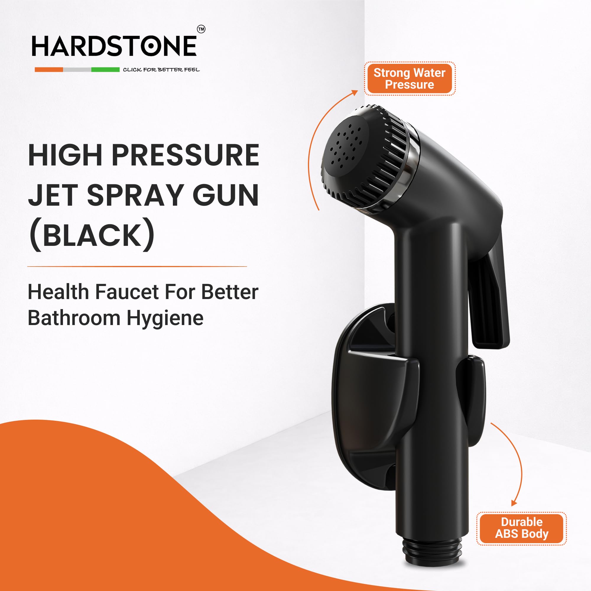 HARDSTONE Health Faucet for Bathroom with 1 Year Warranty | High Pressure Jet Spray Gun | Rustproof ABS Body with 1.2m Hose & Holder | Superior Hygiene & Multipurpose Cleaning | Black 2