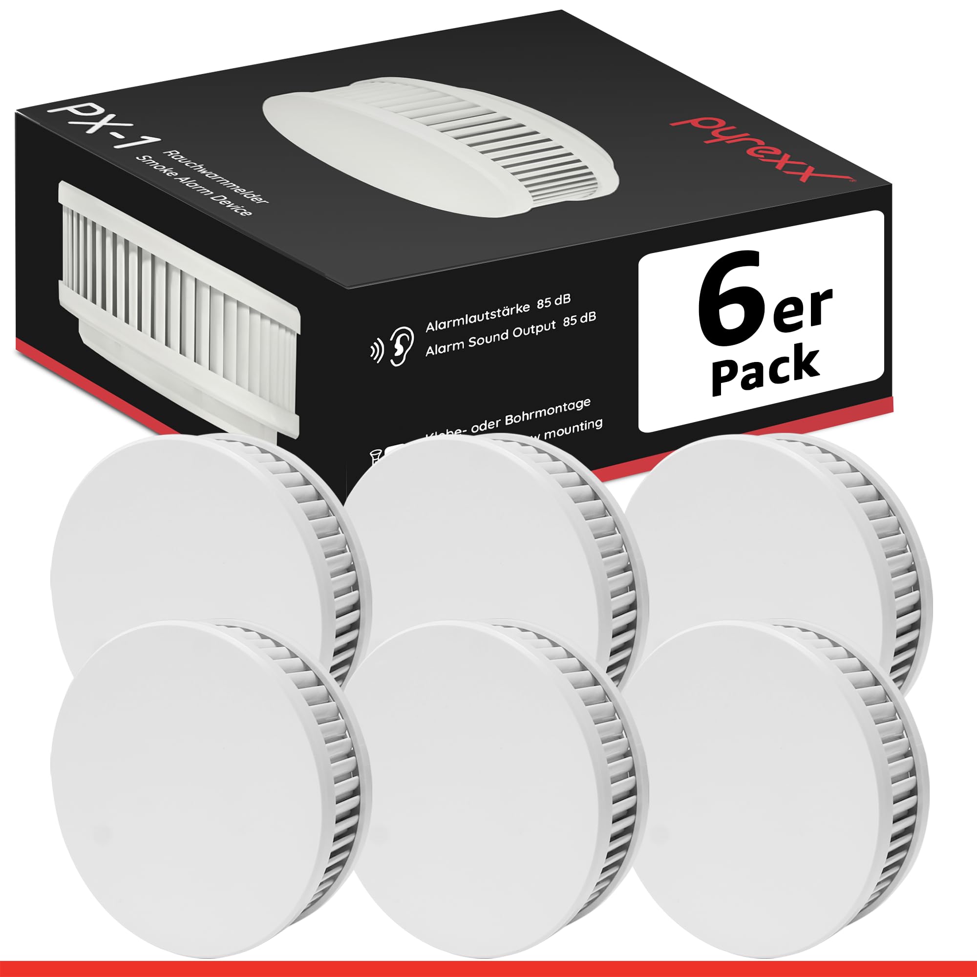 Pyrexx PX-1 12-Jahres-Rauchmelder, 6-er Set