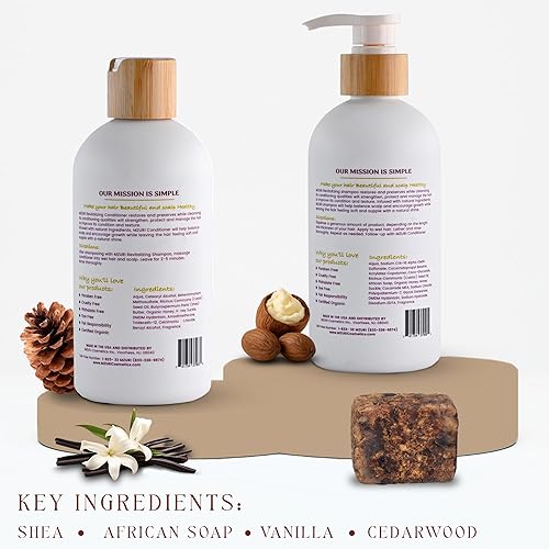 Miniatura 5 de MZURI Juego de champú y acondicionador  Jabón negro africano y champú de karité + acondicionador de madera de cedro de vainilla  Limpieza hidratante