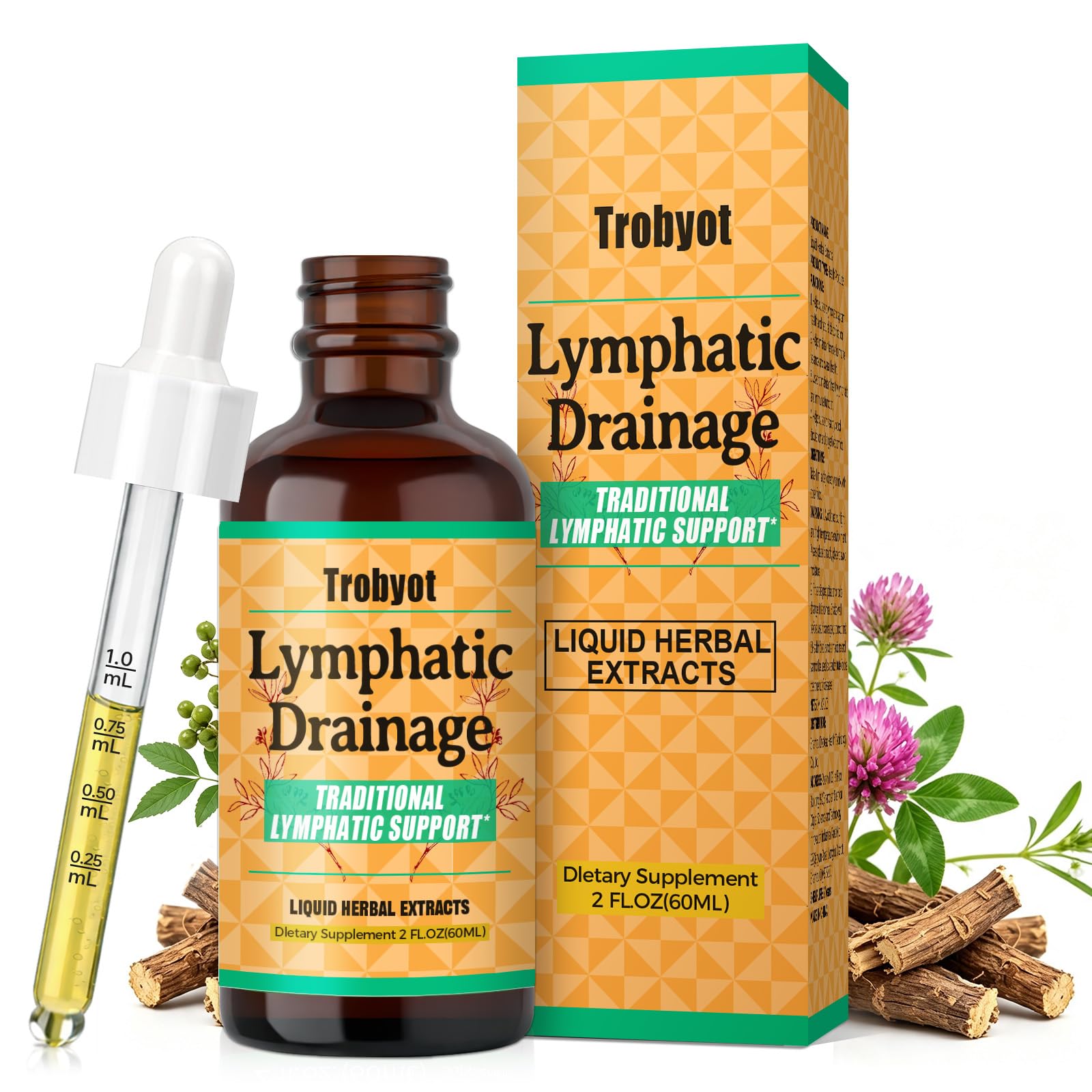 Trobyot Suplemento Fitoterápico de Equinácea em Gotas com Cleavers, Raiz de Stillingia, Casca de Prickly Ash e Flor de Trevo-Vermelho, 60 mL