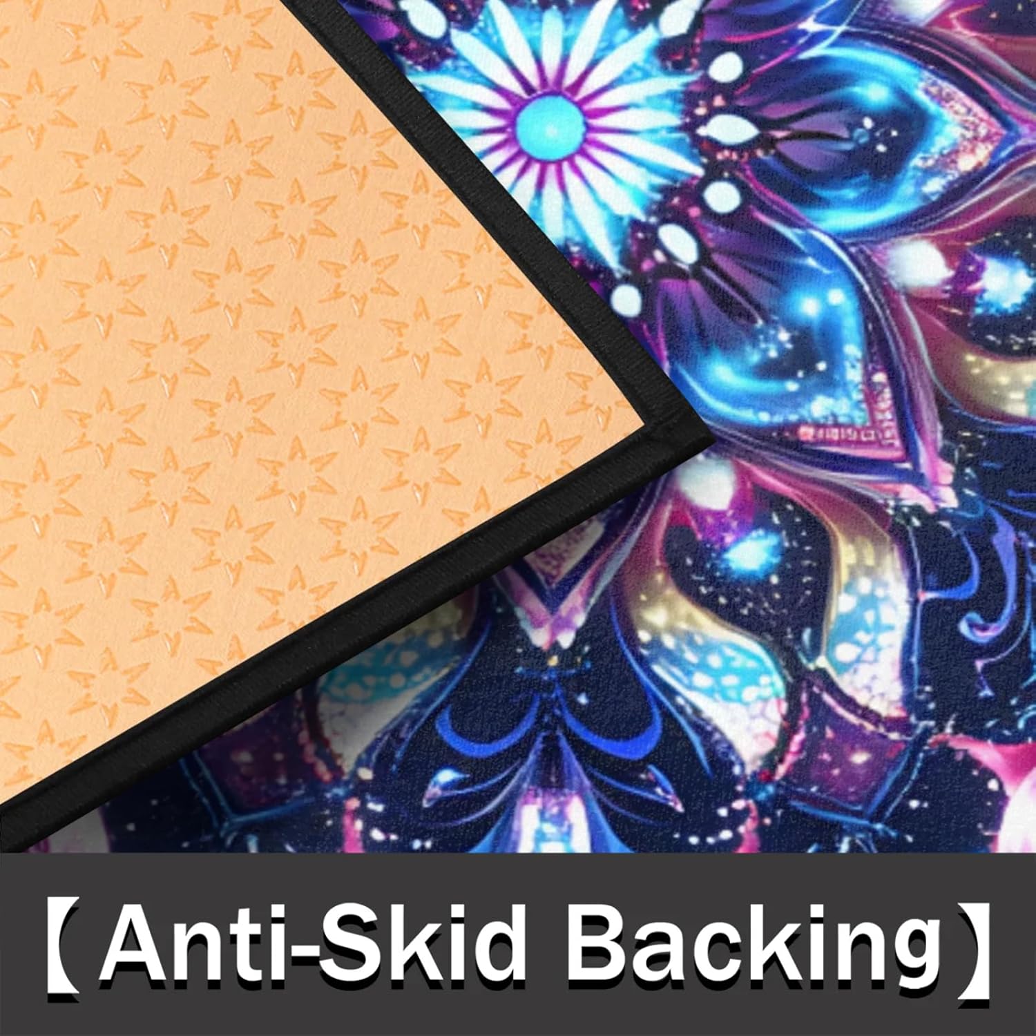 Half Round Door Mat Flowers Ethnic Mandala Purple Non-Slip Semi Circle Area Rug Washable Semi Circle Floor Rug for Indoor Outdoor Living Room Bathroom Kitchen Patio Hearth Rugs Home Decoration