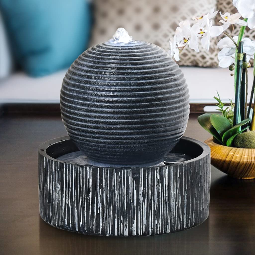 Fuente De Agua Cascada Fuente de Mesa Interior Agua Ondulada en Forma Bola con iluminación meditación silenciosa Decoracion Interior