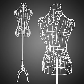 Bonnlo Female Wire Dress Form, Vintage Style Wire Mannequin for Home Decor Display, Small Size Adjustable Height Metal Wire Body White