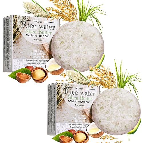 2 barras de champú de agua de arroz para el crecimiento del cabello, barra de champú de proteínas a granel, cobertura blanca de raíz, oscurecimiento
