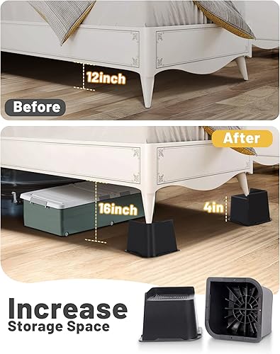 Miniatura 6 de Affogato Elevadores de cama, paquete de 4 elevadores de muebles resistentes de 4 pulgadas, extensores de patas de mesa, elevadores de cama para