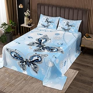 Feelyou Blue Diamond Print Bedspread King Size Butterfly Coverlet Set Dreamy Decor Quilt Set Pastel Print Bedding Collection for Boys Girls Kids Adults