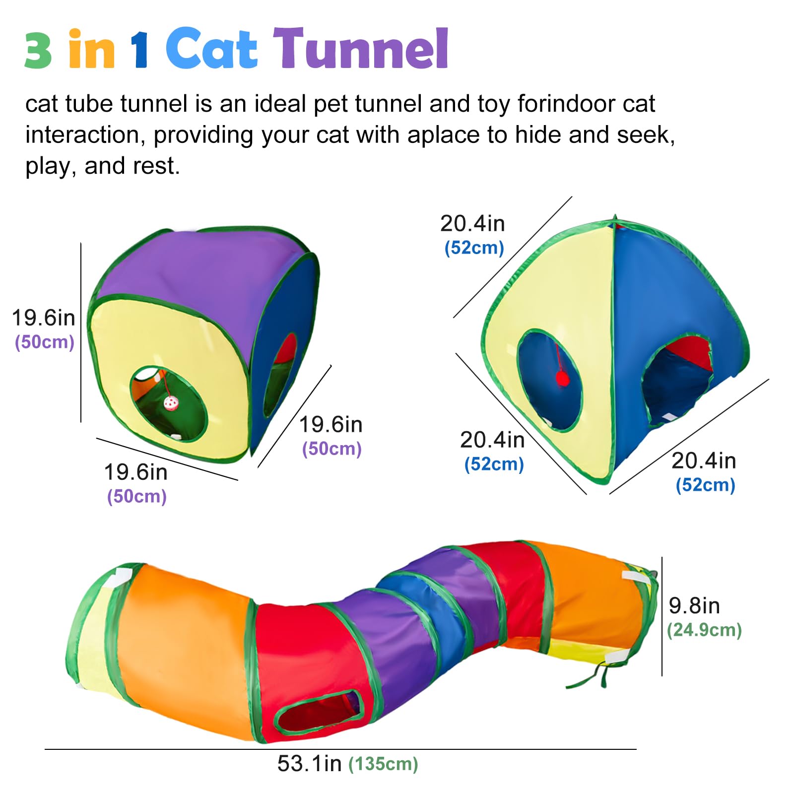 Cat Tunnel,16pcs 3 in 1 Pop-Up Collapsible Cat Toy for Indoor/Outdoor Play, Interactive Maze for Cats Kittens, Puppies - Image 2
