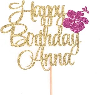 Atelier Elegance ANY NAME Happy Birthday Cake Topper, Hibiscus Birthday Cake Topper, Custom Name