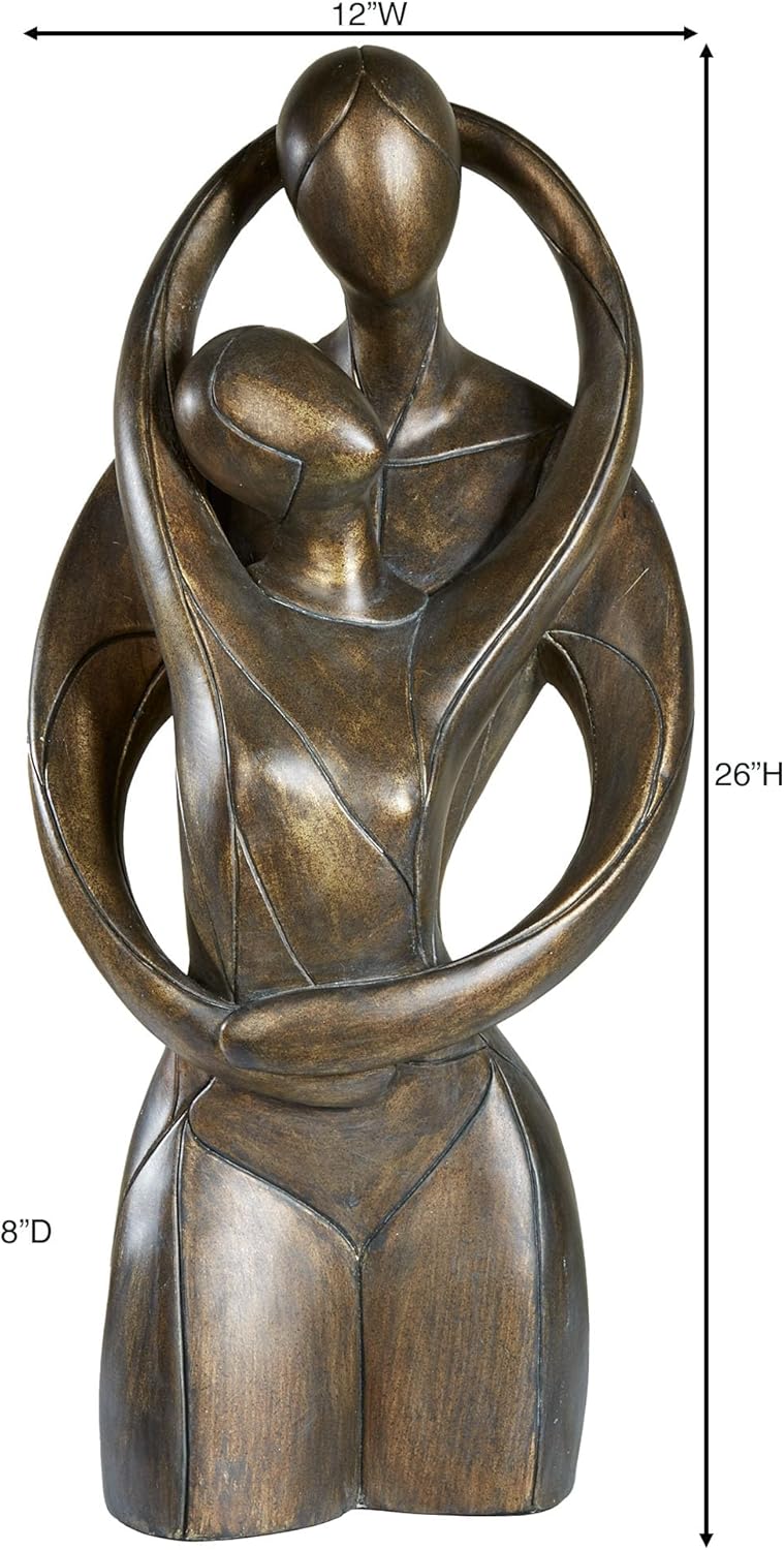 Touch of Class Large Contemporary Lover's Embrace Sculpture | Abstract Couple Statue | Handpainted Bronze Finish with Gold Accents | Romantic Gift for Anniversary and Valentine's Day | 26 Inches High