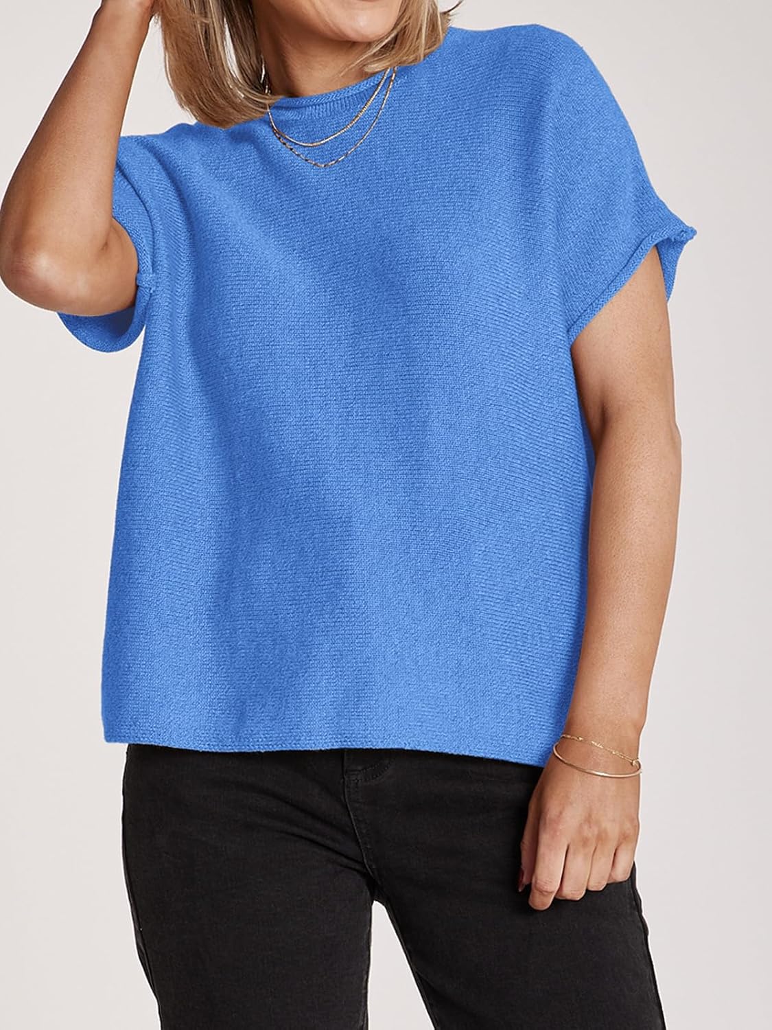 Saodimallsu Women's Short Sleeve Lightweight Casual Crewneck Loose Fit Knit T-Shirt - Image 4