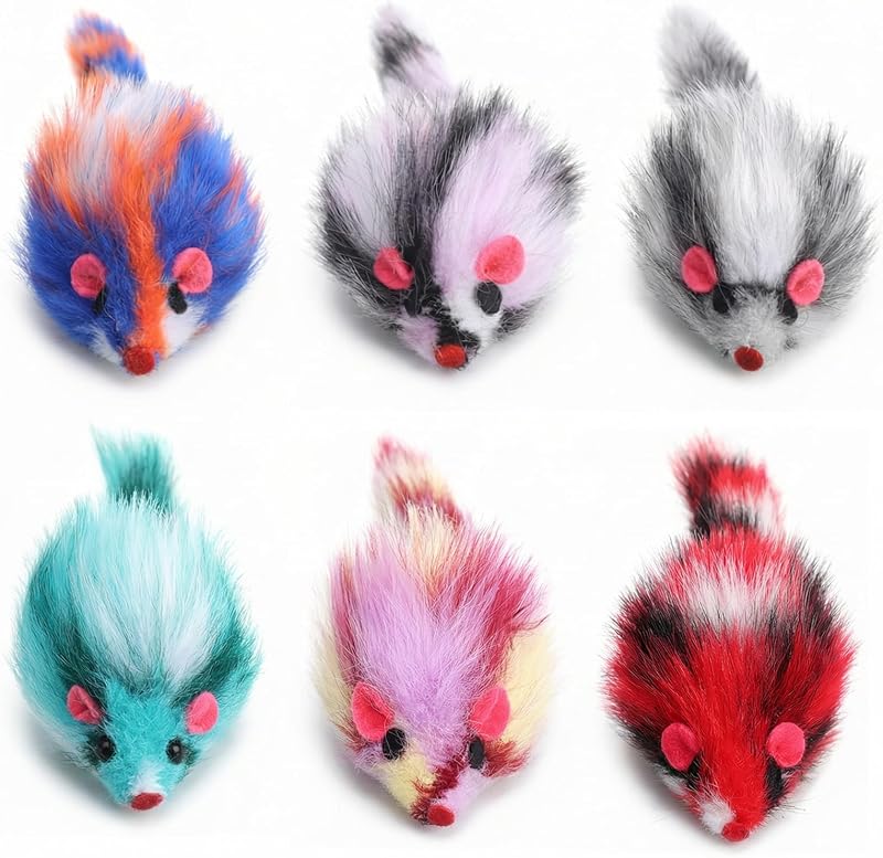 6 PCS Furry Cat Mouse Toy, Mouse Toys for Cats Gradient Color Kitten Interactive Toy 3.1" Realistic Furry Rattle Mouses Cat Toys for Bored Indoor Adult Cats, Feline Chew Toyself Play