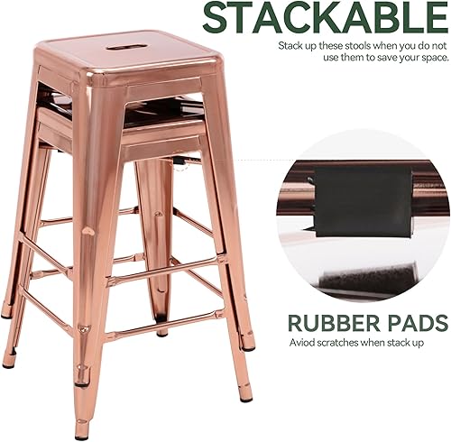 Miniatura 51 de Vogue Furniture Direct Taburetes de bar de metal de 24 pulgadas, taburetes de bar de altura de mostrador, taburetes apilables para interiores y