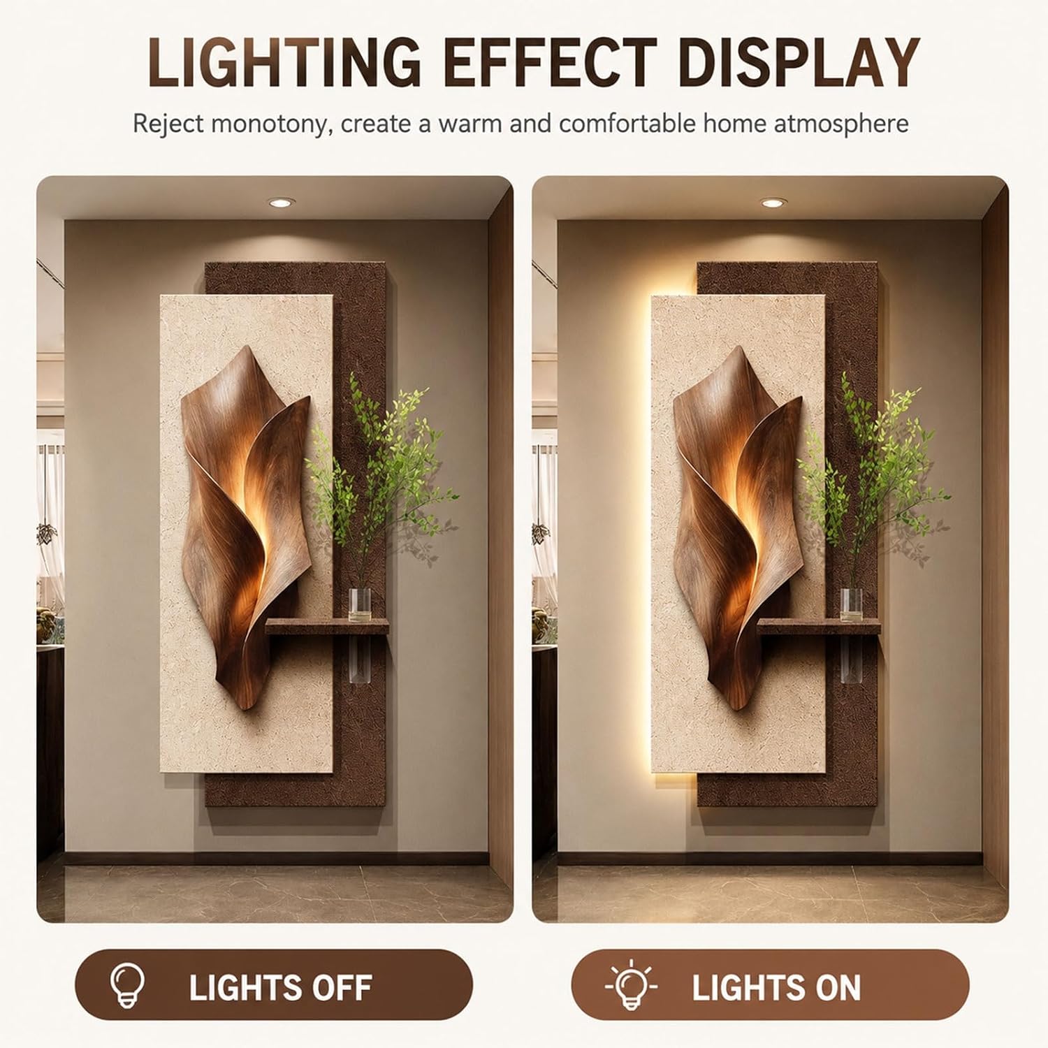 3D Visual Wall Art, Sandstone Texture Decorative Painting, with Vase and Artificial Plant, for Living Room, Hallway, Dining Room, Office image 4