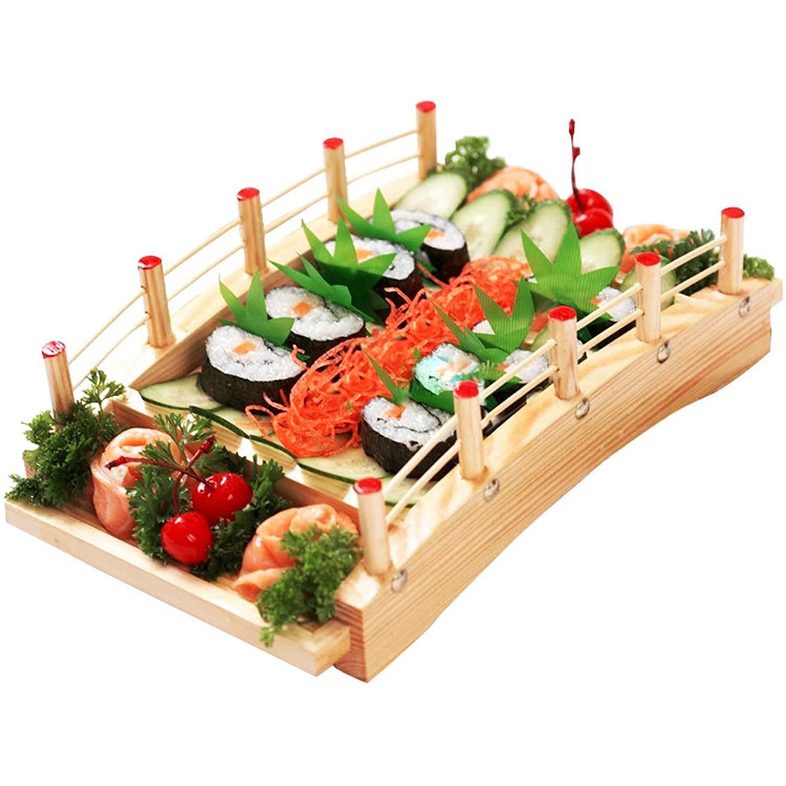 Łódź sushi, bambus, japoński styl łuk sushi most, drewniana taca do serwowania kuchni sushi do restauracji domu jadalni dekoracyjna zastawa obiadowa impreza hosting wystawowa łódź, 43 cm