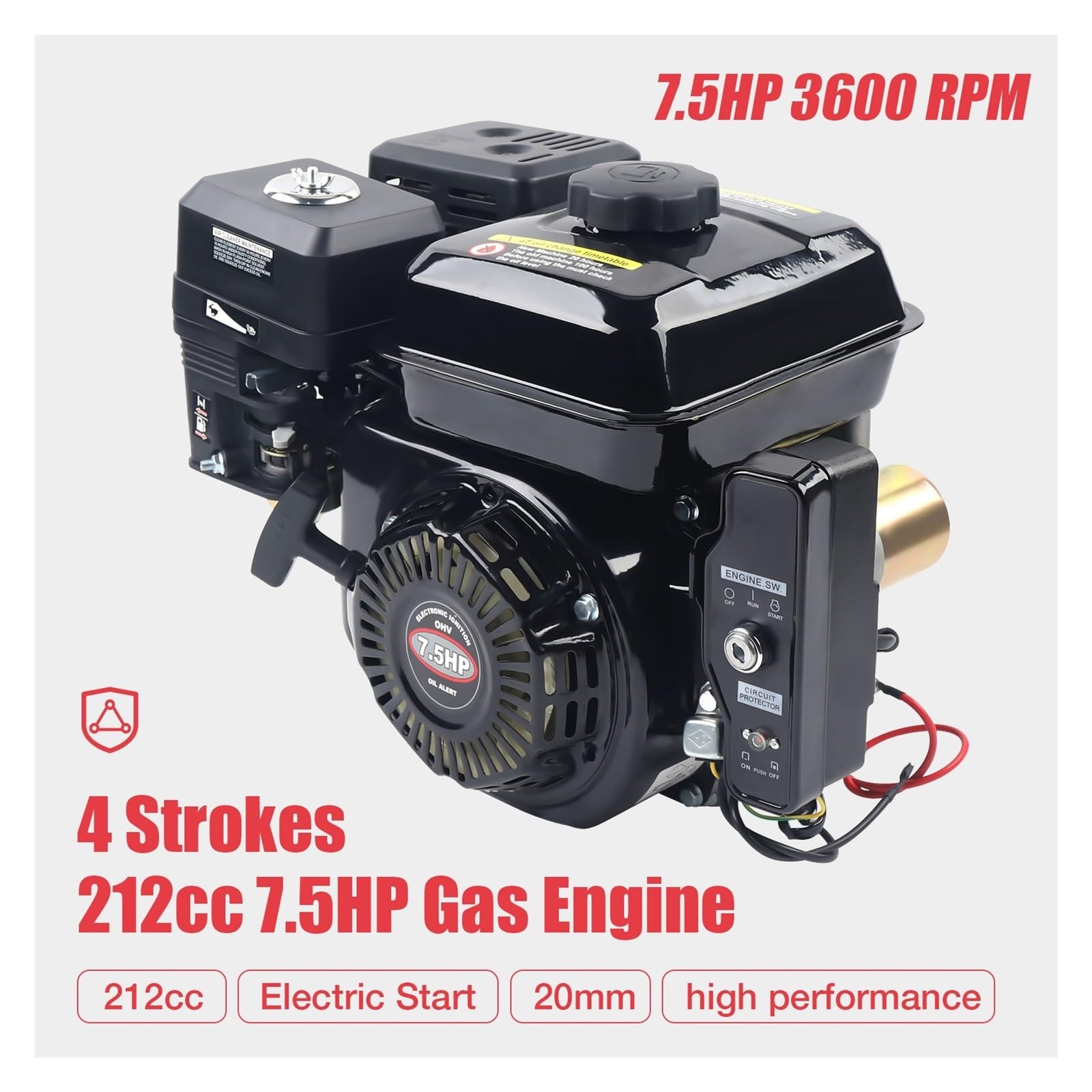 Motor De Gasolina 4 Tiempos, 7,5 HP, 210 CC, Monocilíndrico, Apto For Karts Y Generadores Rendimiento Potente